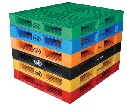 plastic pallets stacked