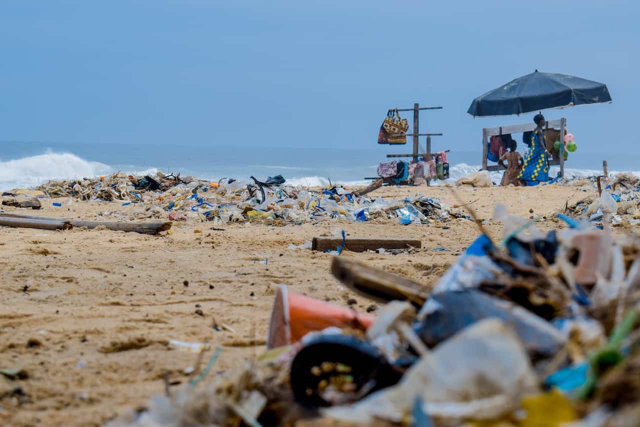 litter on beach